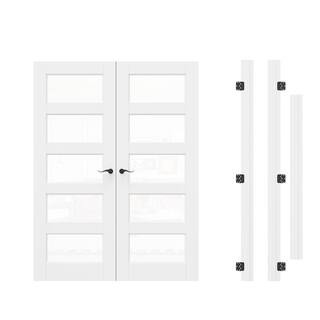 ARK DESIGN 64 in. x 80 in. 5-Lite Clear Glass Universal White Solid Core Glass Double Prehung Fre... | The Home Depot