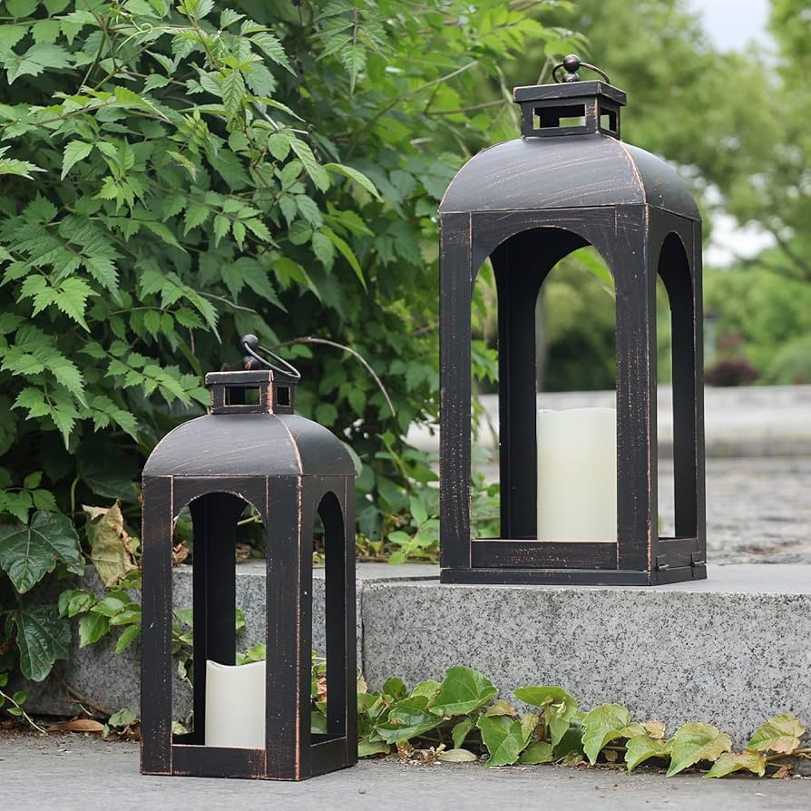 DECORKEY LED Lantern Decorative Outdoor&Indoor, Set of 2 (17’’&13’’) Black Metal Lanterns... | Amazon (US)