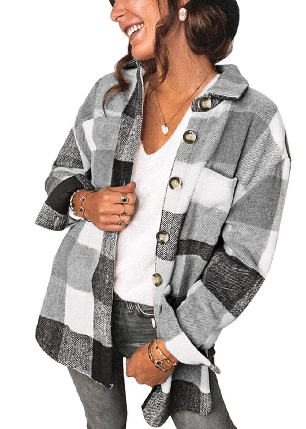 Fantaslook Womens Plaid Shirts Flannel Shacket Jacket Long Sleeve Button Down Boyfriend Shirt Coa... | Walmart (US)