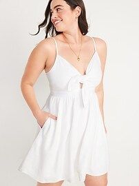 Fit &#x26; Flare Tie-Front Smocked Linen-Blend Mini Cami Dress for Women | Old Navy (US)
