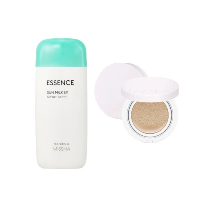 MISSHA - All Around Safe Block Essence Sun Milk EX - 70ml (SPF50+ PA+++) (1ea) + Magic Cushion Cover Lasting - 15g (SPF50+... | Stylevana