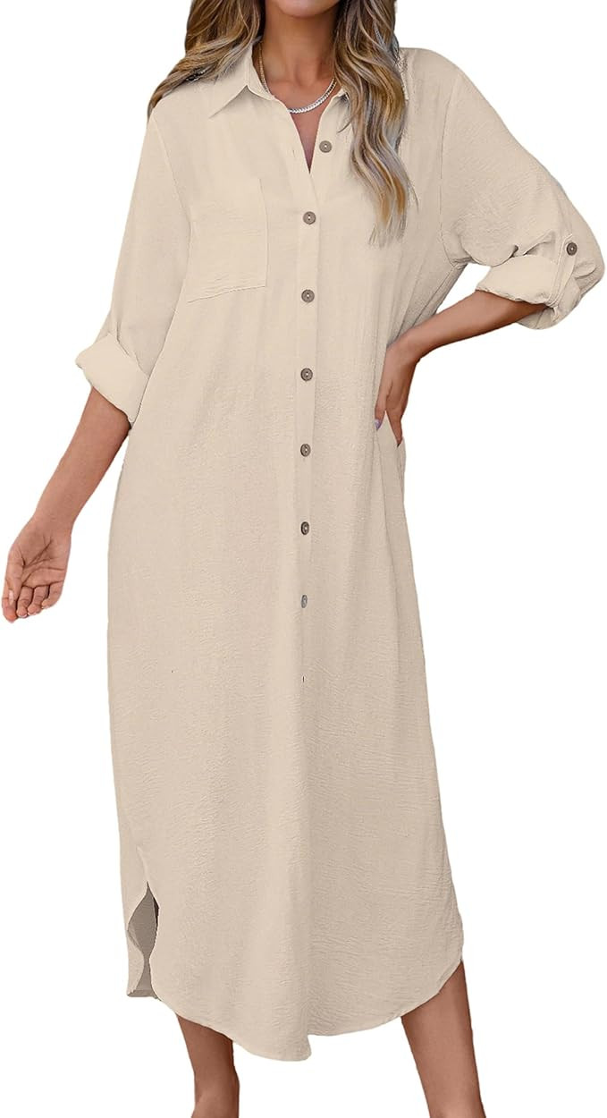 Bsubseach Swimsuit Coverup for Women 2025 Casual Dresses Button Down Beach Dress Long Kimonos Car... | Amazon (US)