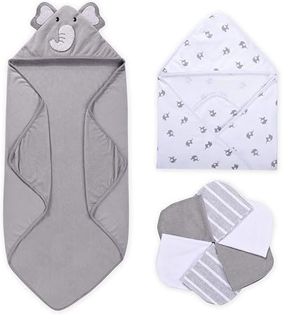 Momcozy Baby Hooded Towel, 8-Piece Baby Bath Towel for Boys or Girls, Baby Towel and Washcloth Se... | Amazon (US)