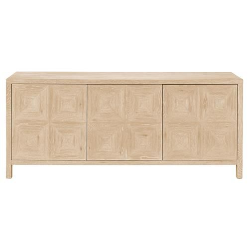 Samanta French Country Light Brown Wood 3 Geometric Door Credenza | Kathy Kuo Home