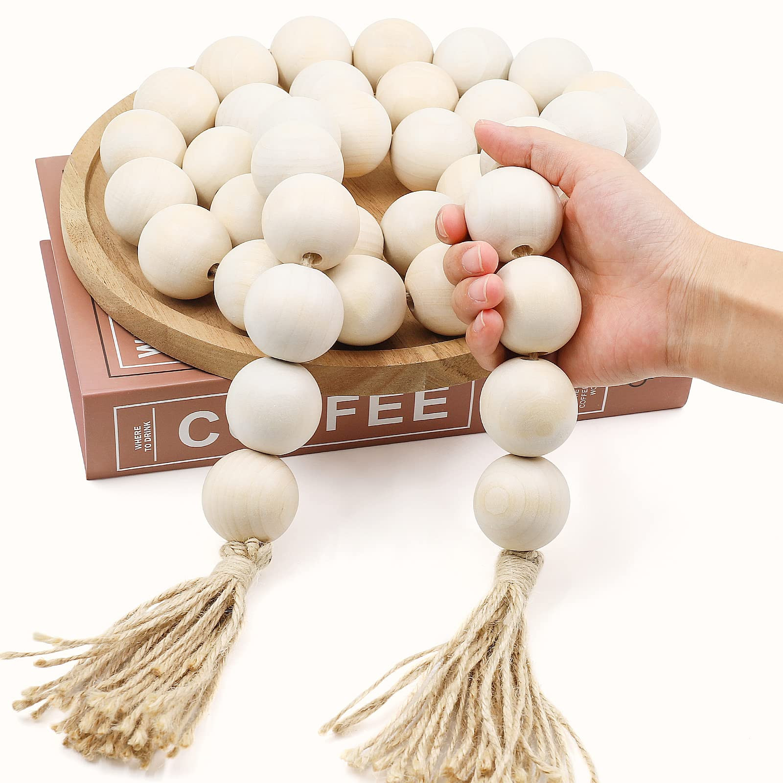 AceList 72” Large Wood Bead Garland Decorative Beads with Tassels, Long Wooden Beads Garland, C... | Amazon (US)