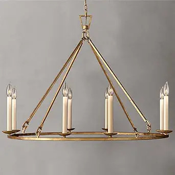 LOVEDIMA Rustic Candle-Shaped 8-Light Metal Chandelier Lighting Antique Brass Round Chandelier Ce... | Amazon (US)