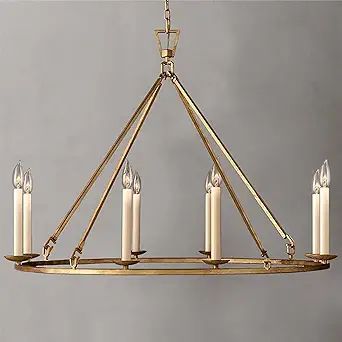 LOVEDIMA Rustic Candle-Shaped 8-Light Metal Chandelier Lighting Antique Brass Round Chandelier Ce... | Amazon (US)