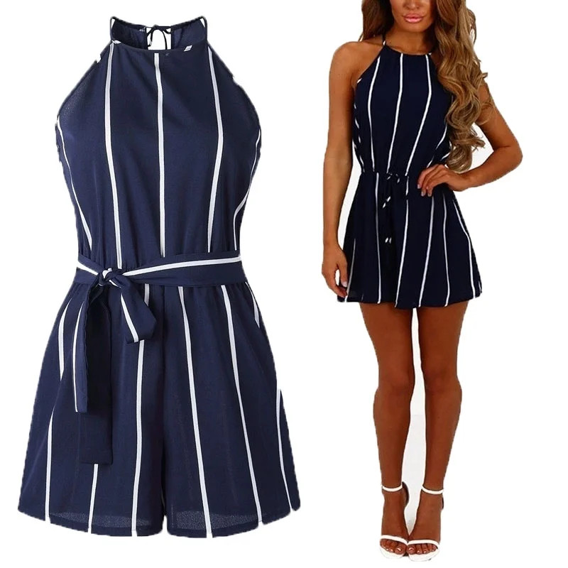 Outlet Summer Women Casual Sleeveless Striped Jumpsuit Sexy Fashion Bandage Wide Leg Pants | Walmart (US)