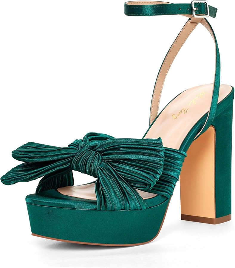 Elisabet Tang Vintage Bow Strappy Platform Chunky Block Heels Satin Bowknot Round Toe Sandals 4 i... | Amazon (US)