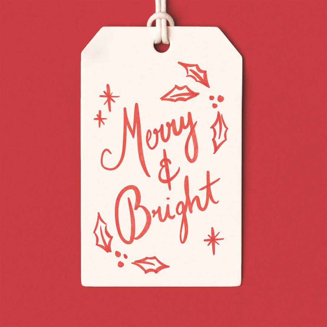 Holiday Gift Tags Merry & Bright Lettering Illustrated - Etsy | Etsy (US)