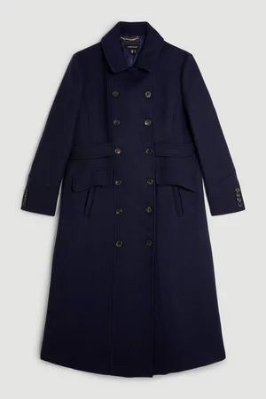 Plus Size Italian Wool Blend Double Breasted Tab Detail Coat | Karen Millen UK + IE + DE + NL