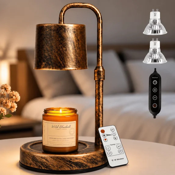 Mehoom Vintage Metal Candle Warmer Lamp with Dimmer, Timer, and 2 Bulbs for Bedroom and Living Ro... | Walmart (US)