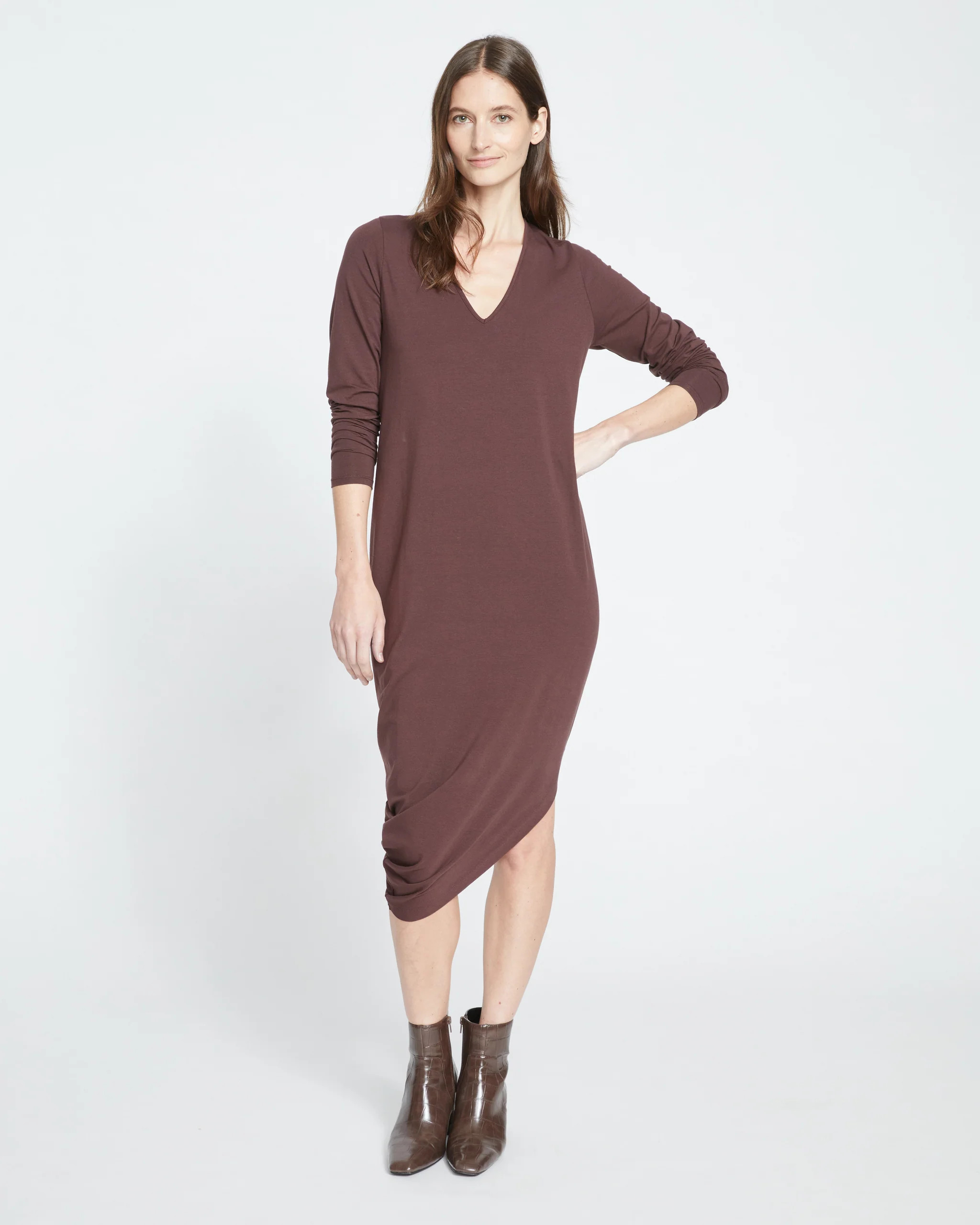 Iconic Long Sleeve V-Neck Geneva Dress - Brulee | Universal Standard
