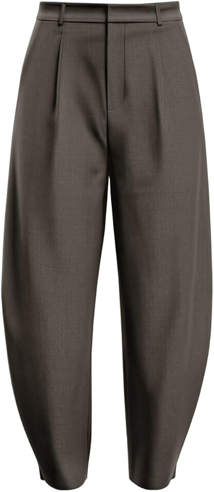 Womens Barrel Dress Pants High Waisted Pleated Baggy Trousers with Pockets | Amazon (US)