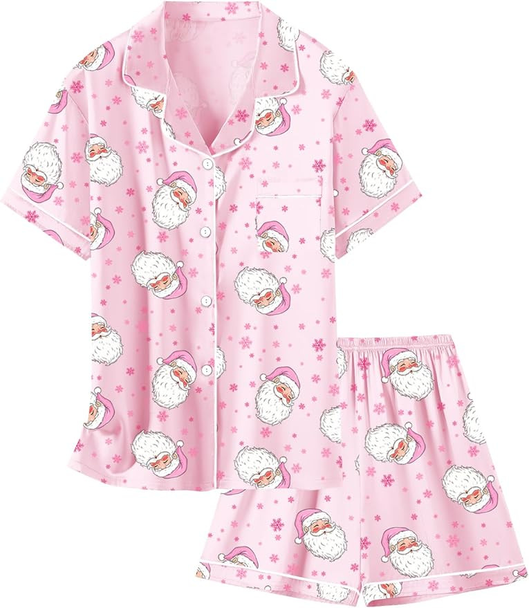 Schbbbta Girls Womens Pajamas, Satin Silky Pjs Set Kids 2Pcs Button-Down Nightwear Sleepwear Gift... | Amazon (US)