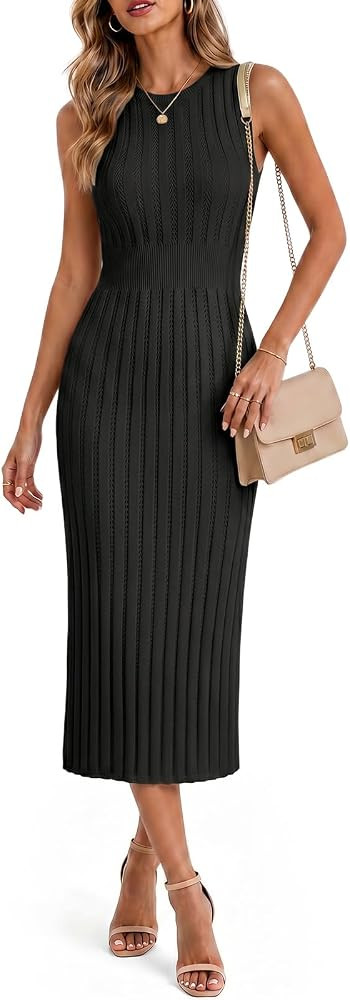 Danedvi Womens Ribbed Knit Midi Dress Sleeveless Bodycon Sweater Dresses \ufeff | Amazon (US)