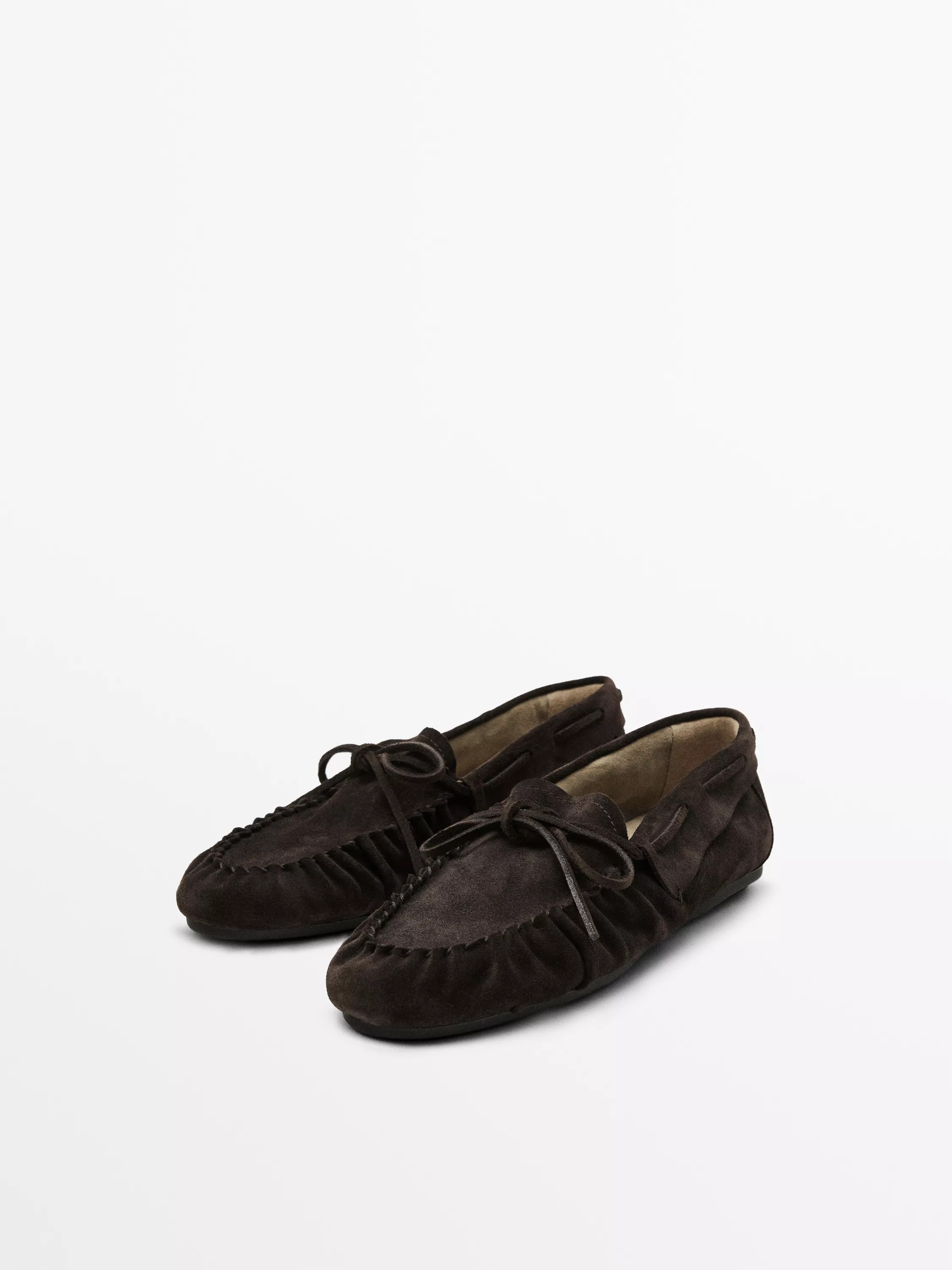 SPLIT LEATHER LOAFERS WITH GATHERED BOW | Massimo Dutti UK