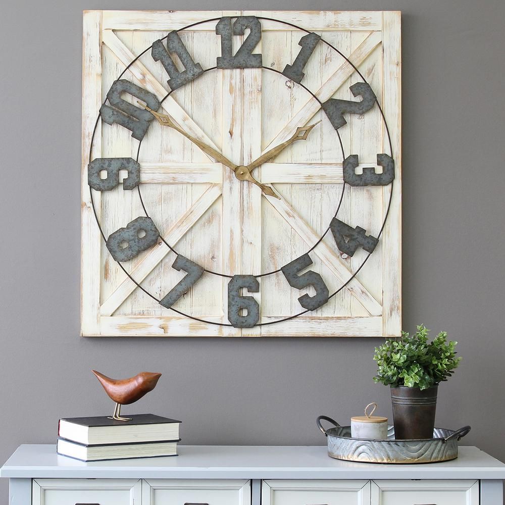 White Rustic Farmhouse Wall Clock | The Home Depot