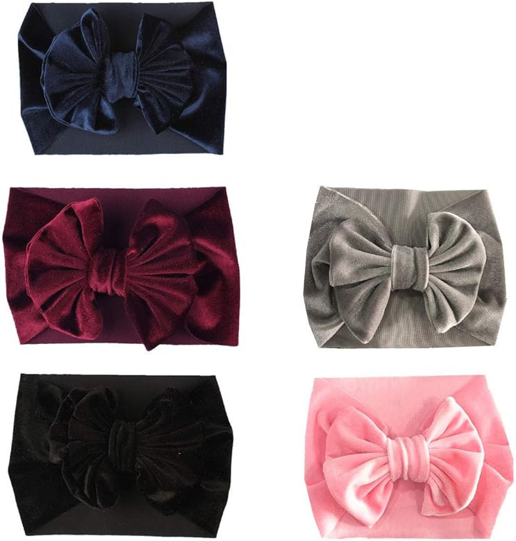 Wide Band Velvet Headband for Baby,Toddler Girls Bows Turban Head Wrap Hair Bands Photography Pro... | Amazon (US)