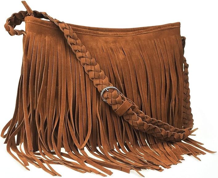 Ayliss Hippie Suede Fringe Tassel Messenger Bag Women Hobo Shoulder Bags Crossbody Handbag | Amazon (US)