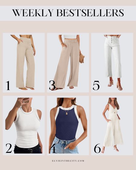 Last week’s weekly bestsellers include yoga trouser pants, a white ribbed tank, wide leg linen pants, another ribbed tank with contrasting trim, white wide leg crop jeans, and a white jumpsuit with cutout detail.

Ootd, fashion over 40, bestsellers, amazon fashion, resort wear, spring outfit, summer outfit, travel outfit

#ltkfindsunder50

#LTKOver40 #LTKStyleTip