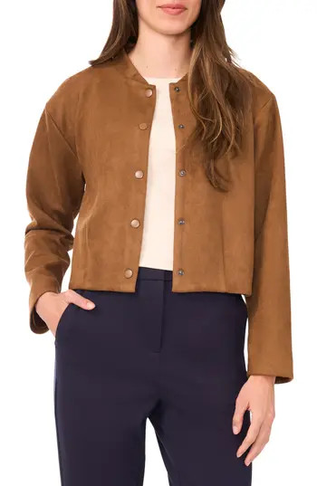 Halogen® Faux Suede Bomber Jacket in Rich Cognac at Nordstrom Rack, Size Large | Nordstrom Rack