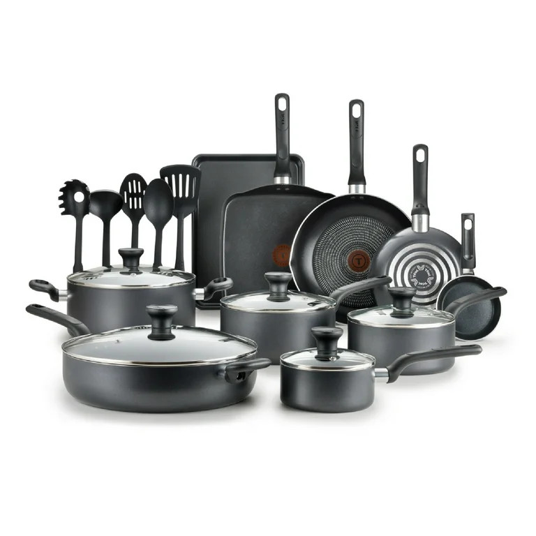 T-fal Easy Care, 20 Piece Non-Stick Pots and Pans Cookware Set, Grey | Walmart (US)