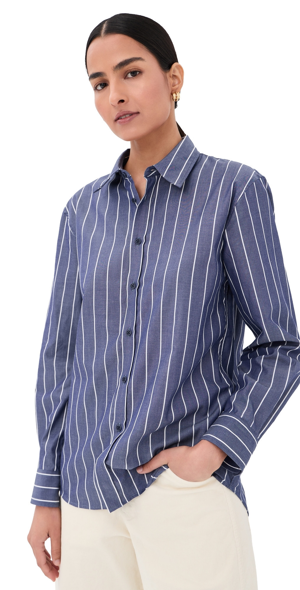 Nili Lotan Raphael Classic Shirt Large Midnight/White Stripe M | Shopbop