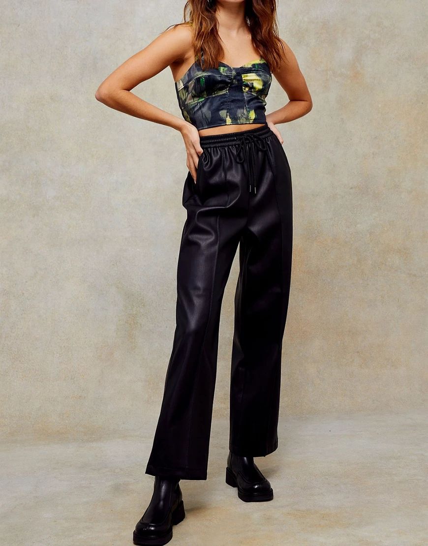 Topshop straight leg faux leather pants in black | ASOS (Global)