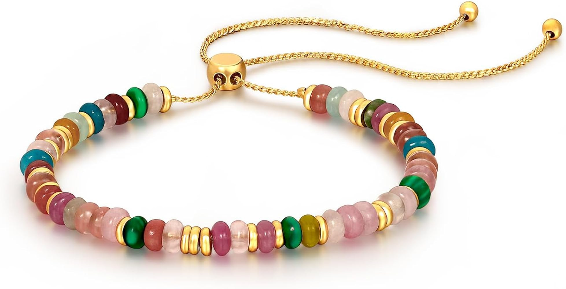 Dainty Natural Stone Bracelet for Women Trendy Colorful Beaded Bracelet 14K Gold Plated Adjustabl... | Amazon (US)
