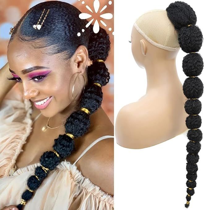 Afro Bubble Ponytail Extension for Black Women 24 Inch Long Drawstring Ponytail Clip on Ponytails... | Amazon (US)