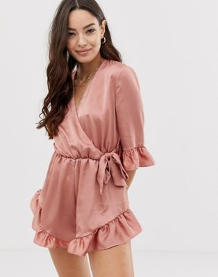 ASOS DESIGN frill short romper in satin | ASOS US