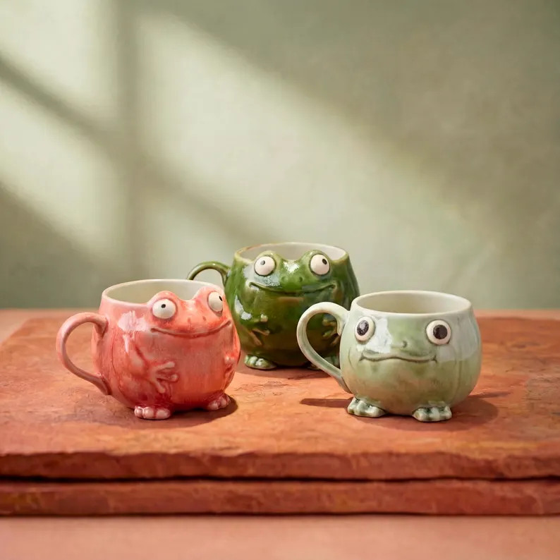 Whimsical Frog Ceramic Mug, Handcrafted Pottery Mugs, Funny Animal Coffee Cup, Cute Gift for Frog... | Etsy (Global)