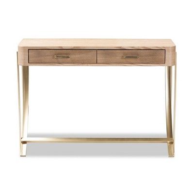 Lafoy Natural Finished Wood and Finished 2 Drawer Console Table Brown - Baxton Studio | Target