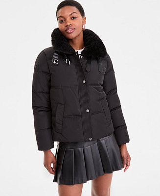 DKNY Women's Faux-Fur-Collar Zip-Front Puffer Coat - Macy's | Macy's