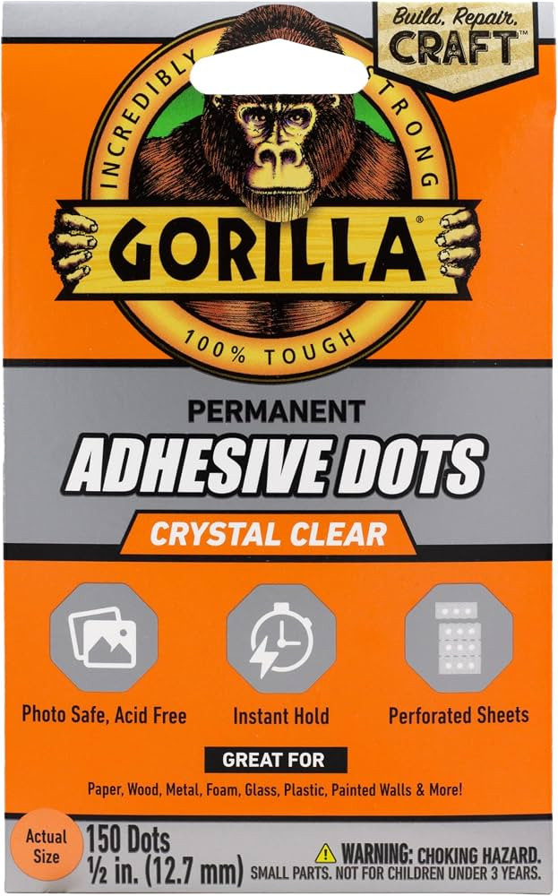Gorilla Permanent Adhesive Dots, Double-Sided, Clear, 0.5" Diameter, 150 Pieces (Pack of 1) - No ... | Amazon (US)