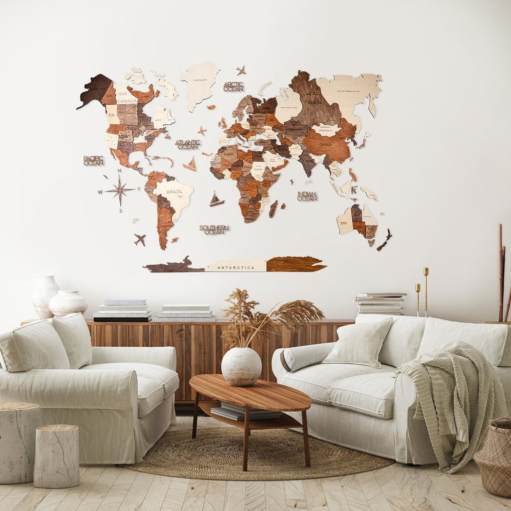 3D Wooden World Map Multicolor | Enjoythewood