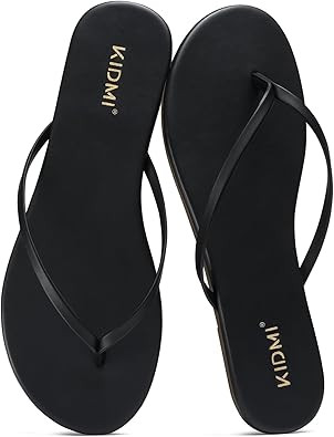 KIDMI Women's Thong Flip Flops, Memory Foam Vegan Leather Flats Sandals | Soft Flexible Straps Ca... | Amazon (US)