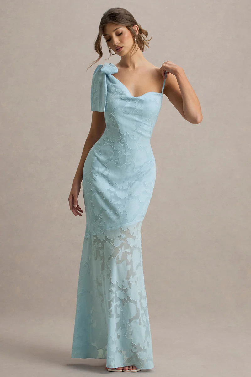 Chyna  Light Blue Cowl-Neck Maxi Dress With Bow Strap | Club L London