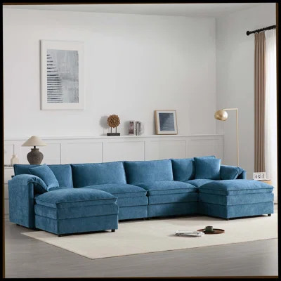 136" Chenille Modular Sectional Sofa With Deep And Wide Seat,U Shaped Cloud Couch Set With Double Cushions,6 Seat Sofa With Movable Ottoman,Oversized | Wayfair North America