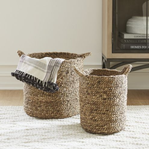 Braided Baskets Set of 2 Handwoven Water Hyacinth with Strong Handles & Natural Finish | Ballard Designs, Inc.