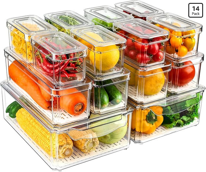 14 Pack Fridge Organizers and Storage - Refrigerator Organizer Bins with Lids, BPA-Free Fridge Or... | Amazon (US)