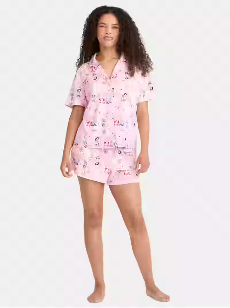 Way to Celebrate Women's Notch Collar Top and Shorts Pajama Set, 2-Piece, Sizes XS-3X | Walmart (US)