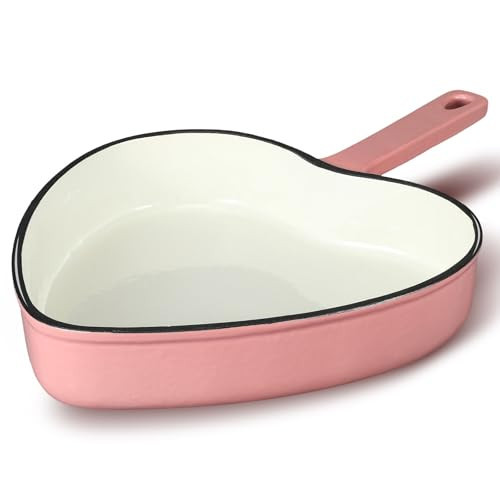 Qinyoung 9.2 Inch Enameled Cast Iron Heart Shaped Frying Pan, Pink Nonstick Heart Skillet for Oven and Stovetop, Valentine's Day Romantic Cooking Gift | Amazon (US)