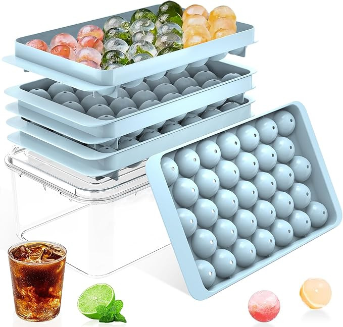 Ice Cube Tray with Lid and Bin – Round Ice Cube Trays for Freezer, BPA-Free Food-Grade Ice Mold... | Amazon (US)