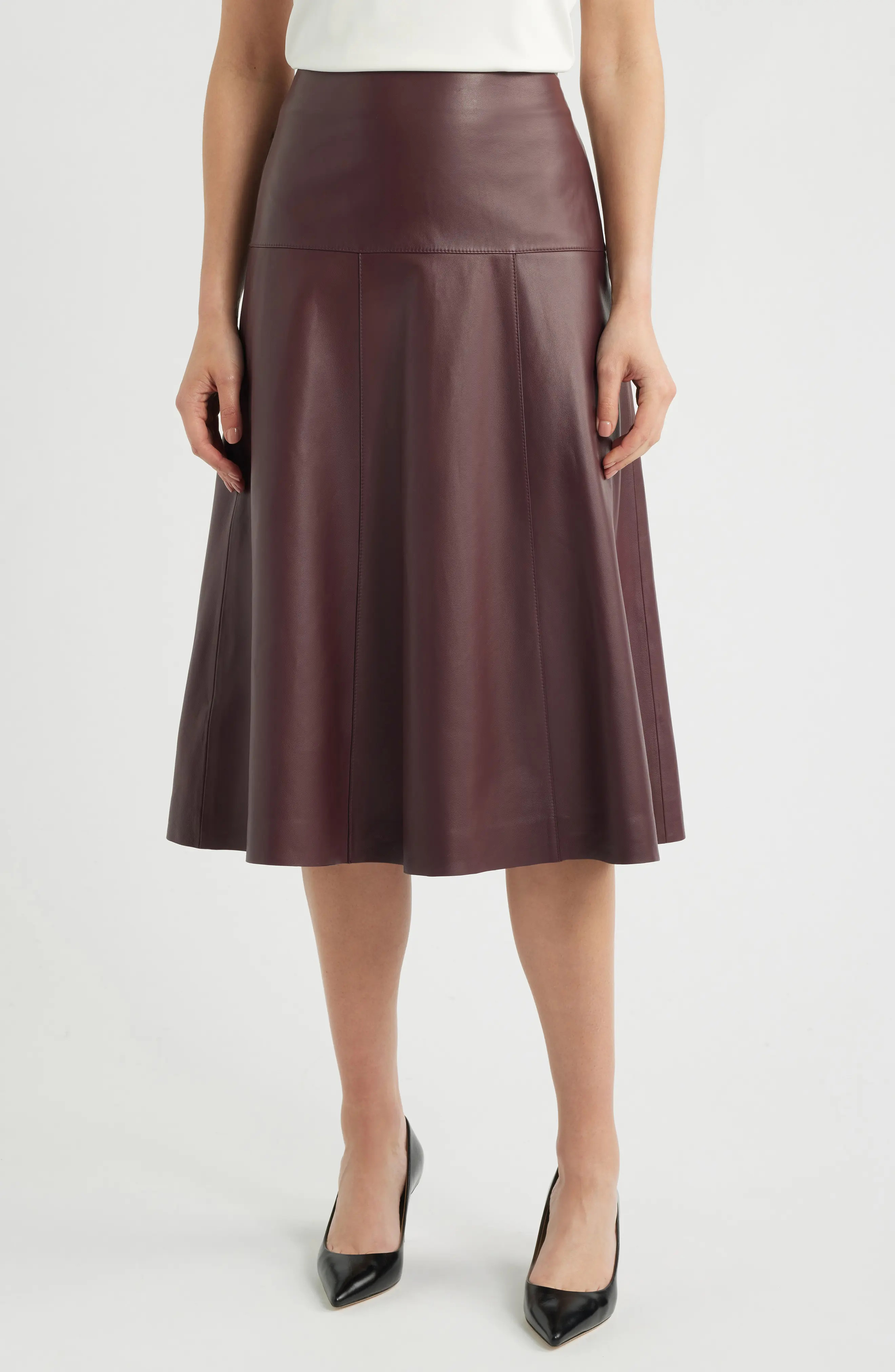 BOSS Sevani A-Line Leather Midi Skirt (Women) | Nordstrom | Nordstrom