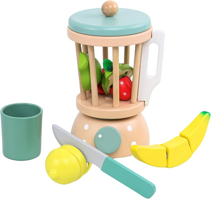 Wooden Blender Toys Play Set for Kids, Fruit Juicer Maker Toy, Montessori Pretend Play Food Kitch... | Amazon (US)