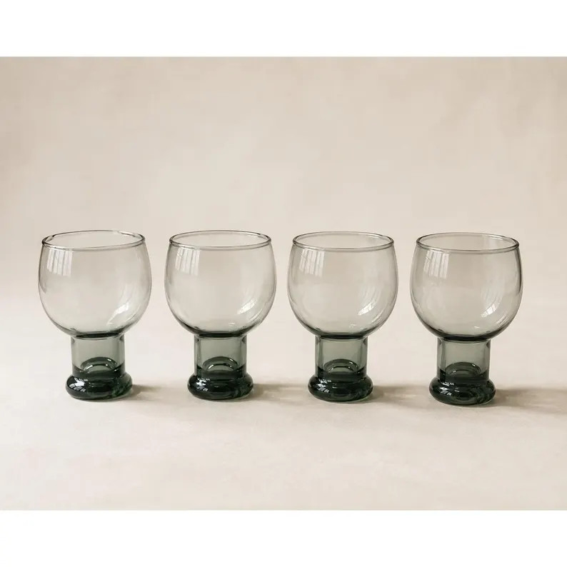 Vintage Smoky Grey Glass Goblets Set of 4, MCM Pedestal Wine Glasses | Etsy (Global)