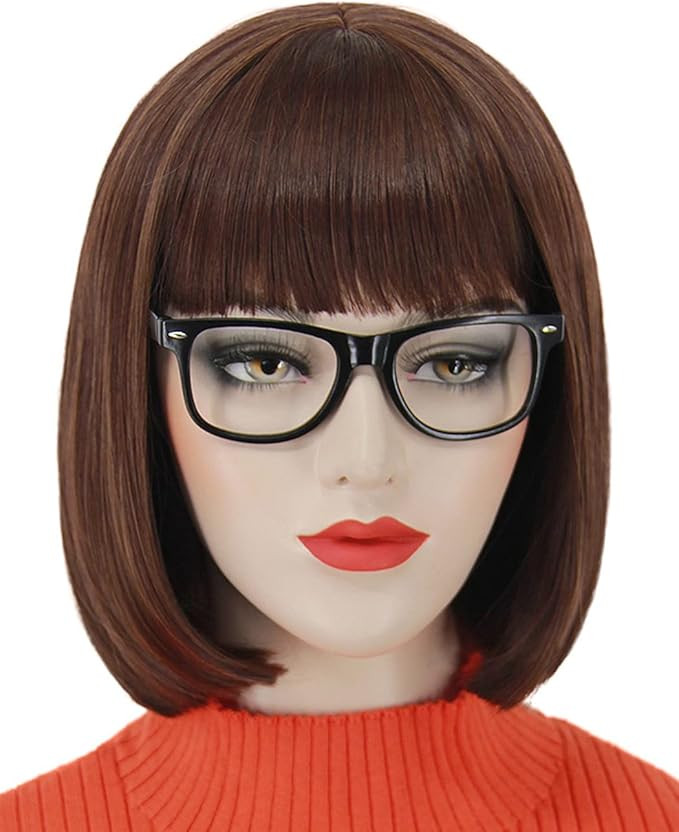 Ruina Brown Bob Wigs for Velma Costume Cosplay Short Hair Wig with Bangs Glasses Natural Cute Syn... | Amazon (US)