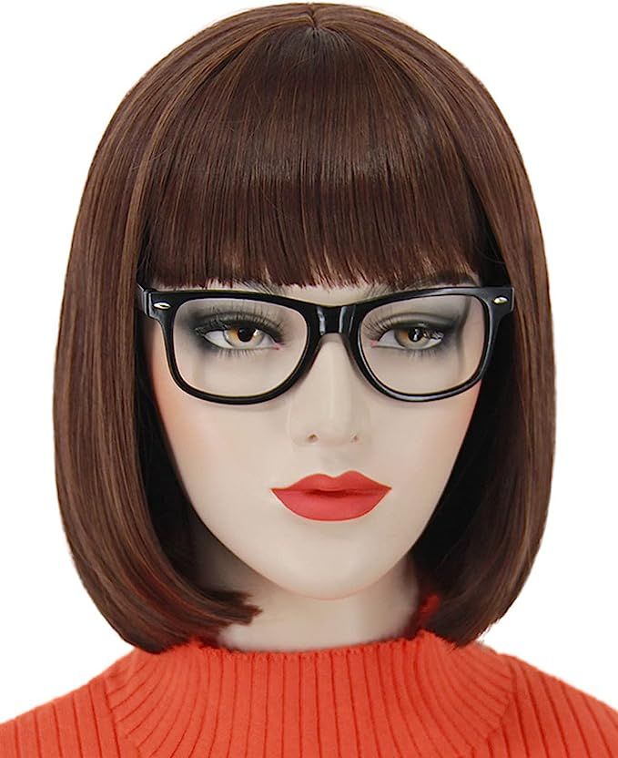 Ruina Brown Bob Wigs for Velma Costume Cosplay Short Hair Wig with Bangs Glasses Natural Cute Syn... | Amazon (US)
